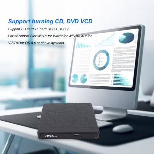 HURRISE bärbar DVD-spelare Extern CD DVD-spelare Stenmönster Bärbar USB TYPE C Optisk enhet Inbyggt kort CD-brännare