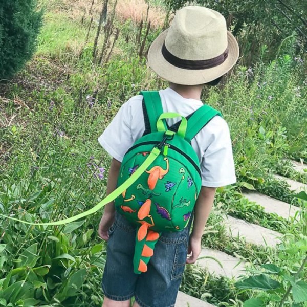 Barnryggsäck med anti-förlorat koppel Grön dinosaurie