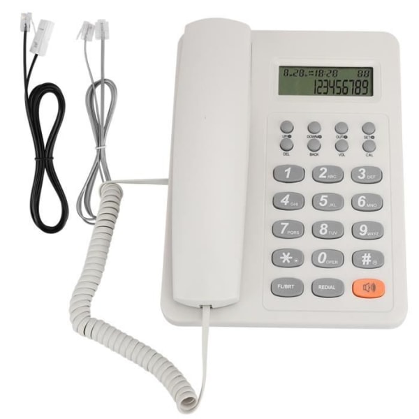 HURRISE sladdtelefon KX-T8206 engelsk bordstelefon DTMF\FSK Dubbelsystem fast telefon med LCD-skärm (vit)