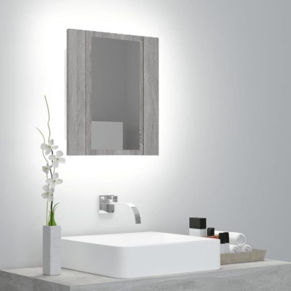 BEL-7423054579705-Sonoma grå LED-spegelskåp för badrum 40x12x45 cm