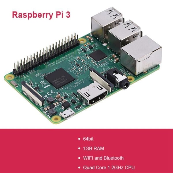 HURRISE Raspberry Pi 3 Model B 1,2 GHz 64-bitars Quad Core WiFi Bluetooth 4.1-kort