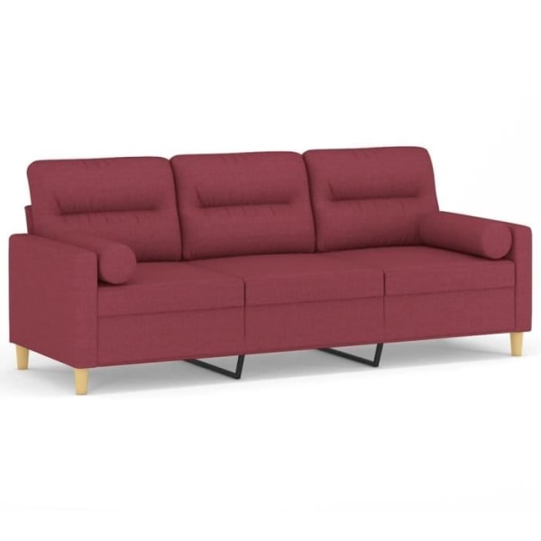 BEL-7416653545271-3-sits soffa med vinröda prydnadskuddar 180 cm tyg