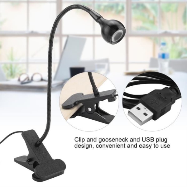 ❉Mini Skrivbord Natt USB LED-bordslampa med klämma för hemstudieläsning Svart Vit-✦XIL✦