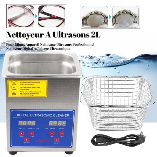 BEL 2L rostfritt stål Digital Ultrasonic Cleaner Ultra Sonic Bath Heater Timer-5