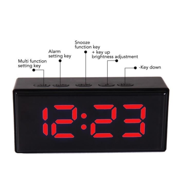 Spegel digital väckarklocka Smart ljusavkännande LED-skärm Digital smart klocka med två lägen röd