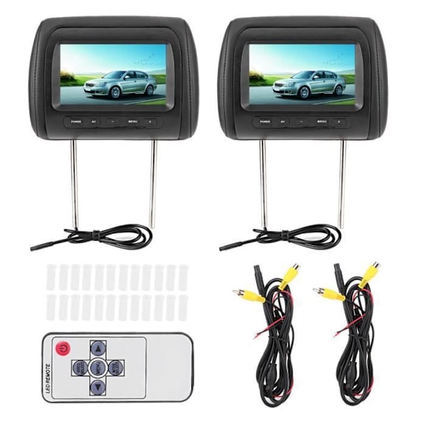 2ST 7 In Trådlöst justerbart Nackstöd LCD Videospelare USB MP5 Display - Svart - FRA