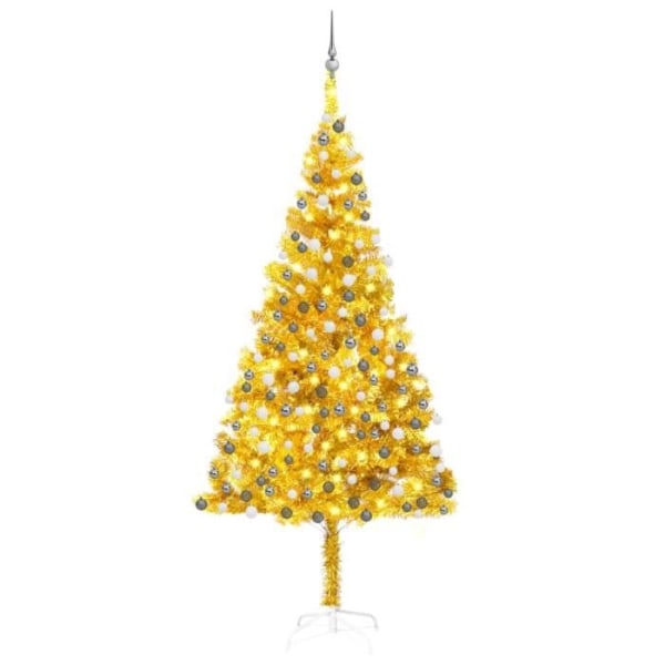 BEL-7029242342559-Konstgjord julgran med LED och kulor Guld 210 cm PET