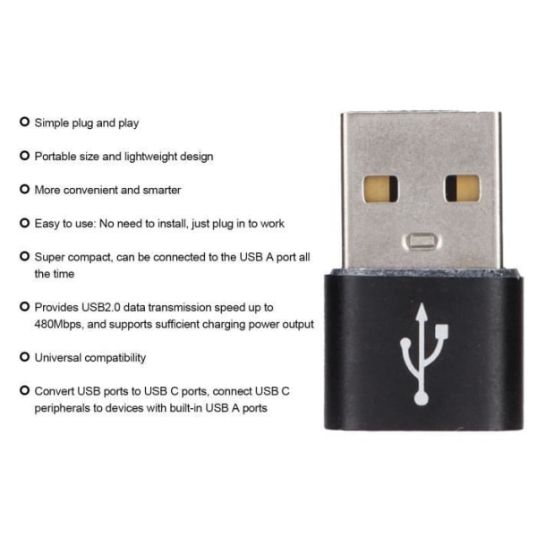HURRISE USB till typ C-adapter 3-pack USB 2.0 hane till typ C hona U diskadapter metall USB till typ C-adapter