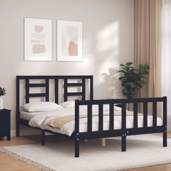 Sängstomme med svart sänggavel 140x190 cm massivt trä - FDIT - Modernt - Att montera själv