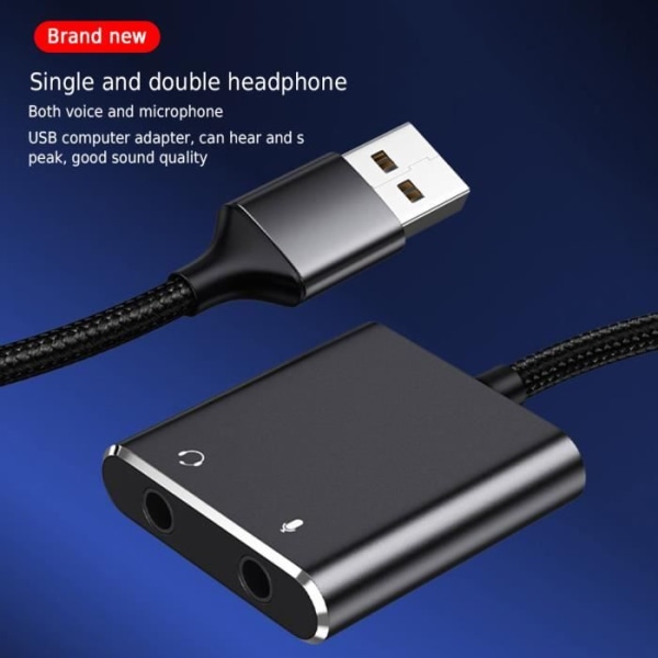 HURRISE USB Externt Ljudkort USB Externt Ljudkort Adapter Ljudkort Omvandlare Med Hörlurar Och telefonitelefon Svart
