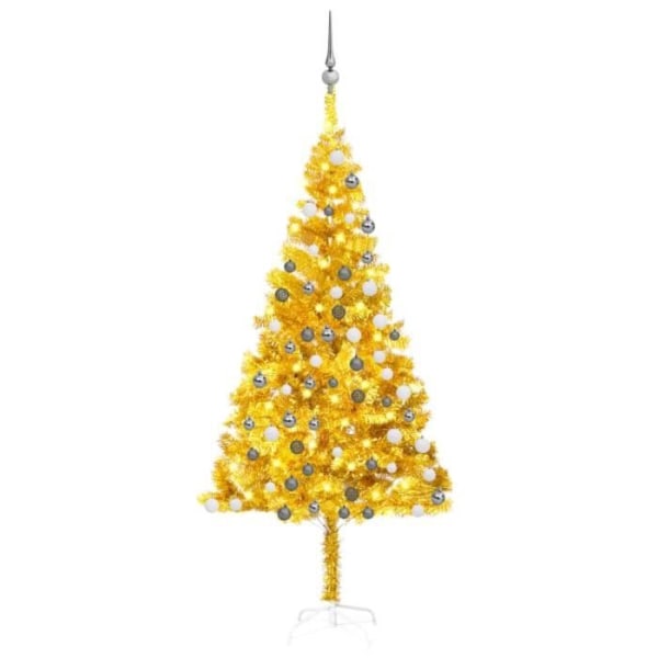 BEL-7667103877491-Konstgjord julgran med LED och kulor Guld 180 cm PET