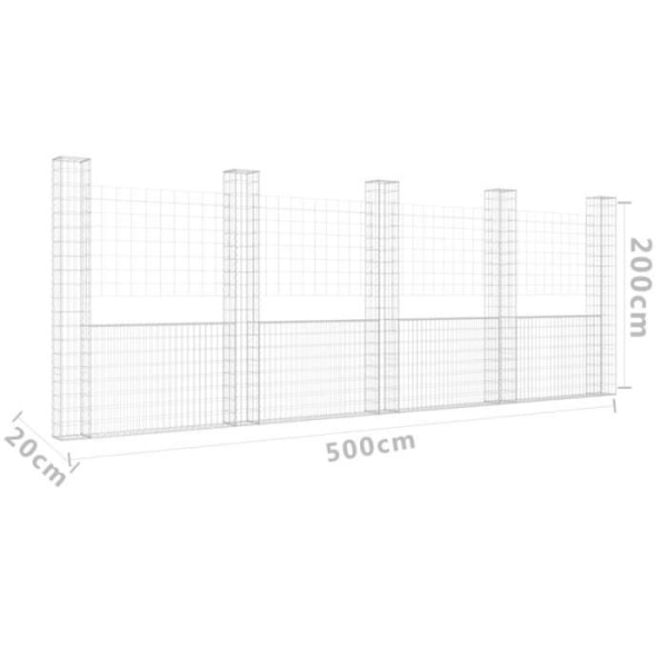 BEL - U-formad gabionkorg med 5 järnstolpar 500x20x200 cm KREATIV IDÉ4