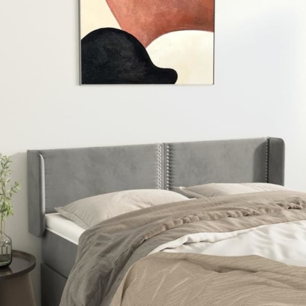 Sänggavel med öron - FDIT - Ljusgrå - 147x16x78/88 cm - Sammet