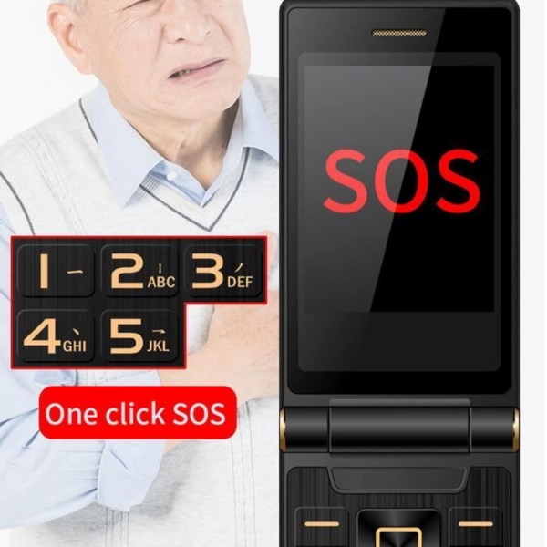 HURRISE Flip Phone för äldre 2,8 tum stor skärm Senior Flip mobiltelefon Ultra lång standby