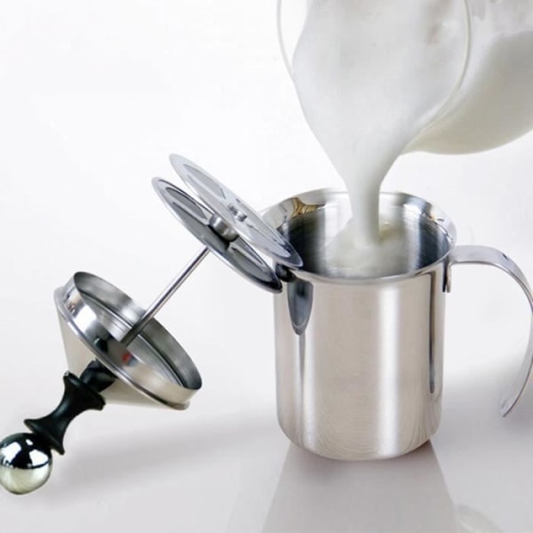 HURRISE Milk Creamer Rostfritt stål Manuell Mjölkskummare 400ML/800ML Double Mesh Kaffeskummare Creamer
