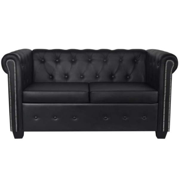2-sits Chesterfield soffa Svart syntetiskt läder - HURRISE - Industriell - Loft - Sittdjup 41 cm