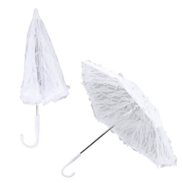 BEL-7293629176246-vintage spetsparaply Paraply Vit spetsparasoll J handtag elegant utseende tandparaply