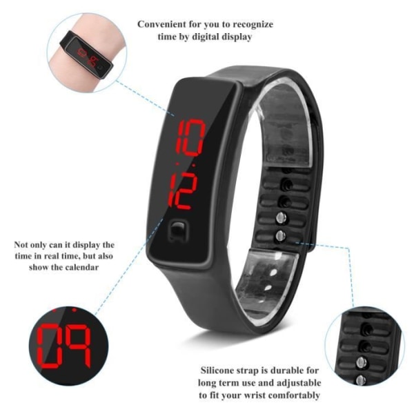 HURRISE LED-armbandsur Digital 12-timmarsurtavla elektronisk displayarmbandsur med silikonrem