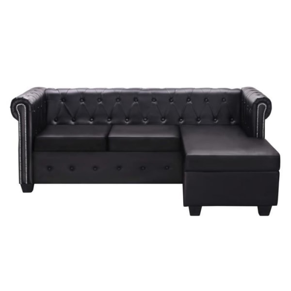 WEI L-formad Chesterfield soffa konstläder svart#2