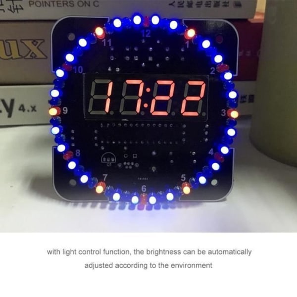 ARAMOX DIY Clock Kit LED Elektronisk temperaturklocka Kit Ljuskontroll Rotation W/USB-kabel Blå