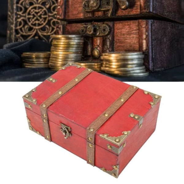 Duokon Treasure Chest Box Rektangel Treasure Chest Vintage Stor Kapacitet Förstärkta hörn Trä Treasure Box för kort