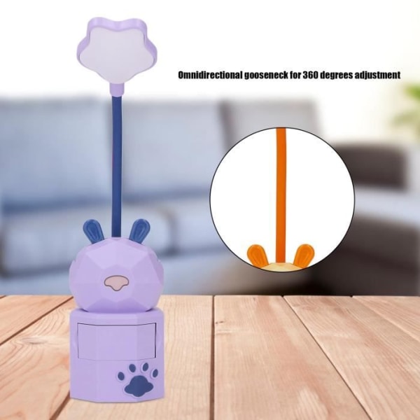 HURRISE barnlampa Barnläslampa Tecknad kanin USB-laddning Rundstrålande svanhals