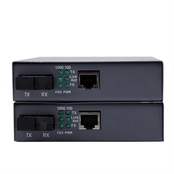 HURRISE SC10/100/1000M Gigabit fiberoptisk mediakonverterare (2-pack), 1000Base-T Ethernet och 1000Base-SX/LX,