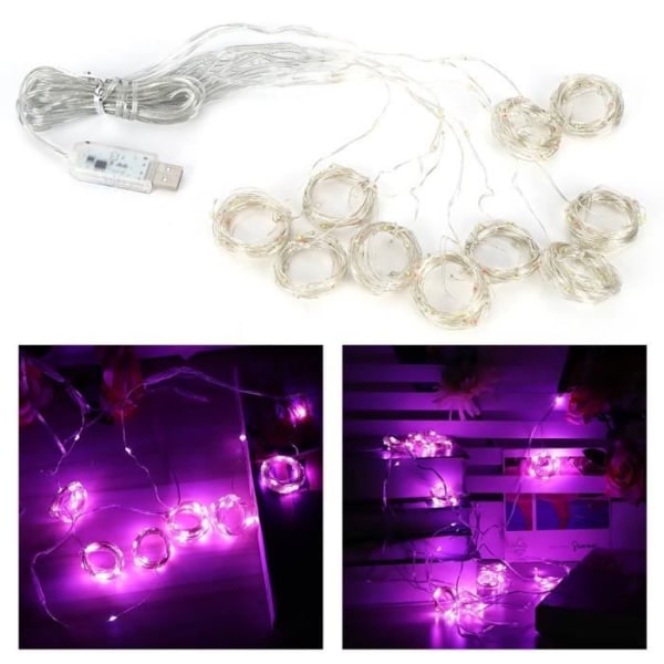 XUY 300LED USB-koppartrådsljus med fjärrkontroll Party Bröllopsgardinljusdekor 3x3m (rosa)