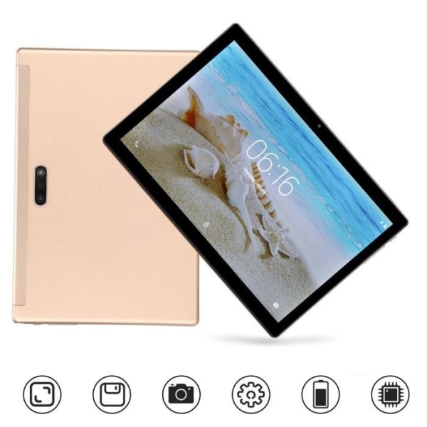 HURRISE för Tablet 10 för 10 Tablet HD IPS-skärm 4GB 64GB ROM 2,4G 5G Dual Band WiFi datorplatta Golden EU Plug