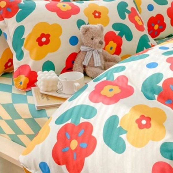 BEL-7423055015967-Home sängkläder set, tjock borstad bomull säng set, linne set, lila blomma, retro 1,8 m säng (