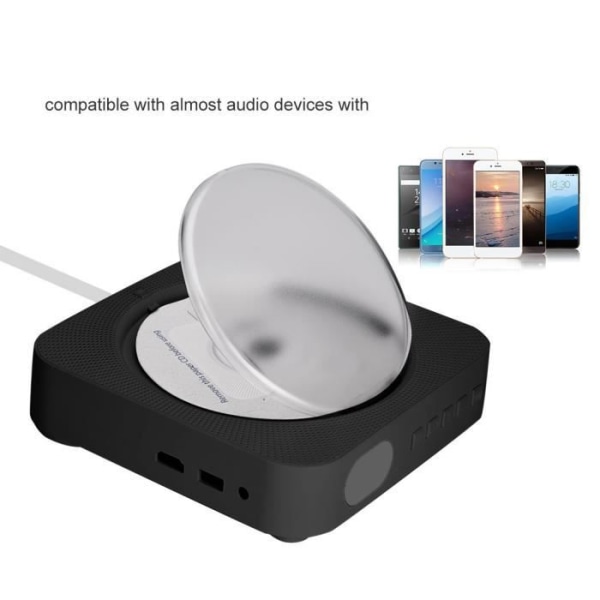 HURRISE Bärbar DVD-spelare Ny väggmonterad Bluetooth CD DVD-spelare högtalare med fjärrkontroll (svart EU)