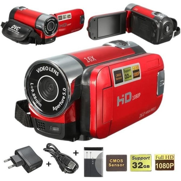 16 MP CMOS 16X Zoom 2,7'' FHD 1080P LCD Digital Videokamera Uppladdningsbar Digital DV-videokamera Present RÖD
