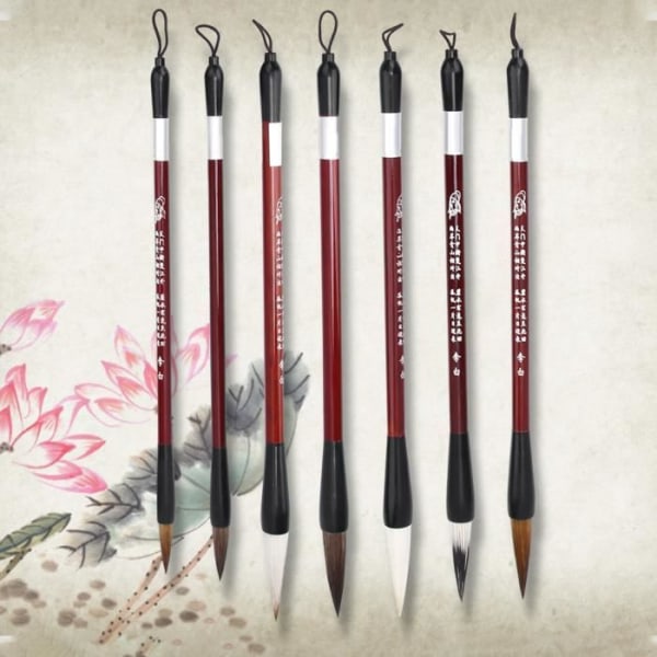 BEL-7643670038879-Kalligrafipenna 7st Kalligrafiborste Vesselhår Trähandtag Traditionell kinesisk pennsats