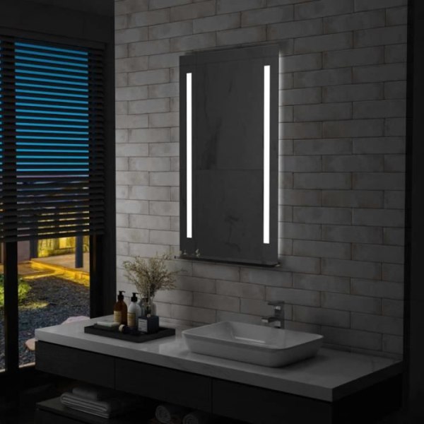 LED väggspegel för badrum med hylla - LIA - 60x100 cm - Grå - Vuxen