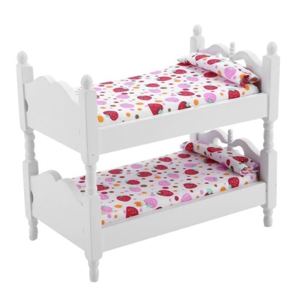 LAM-Barnleksaker 1:12 Våningssäng Dockhus Minimöbler för barn Leksaksmodell Säng (Rosa jordgubb)