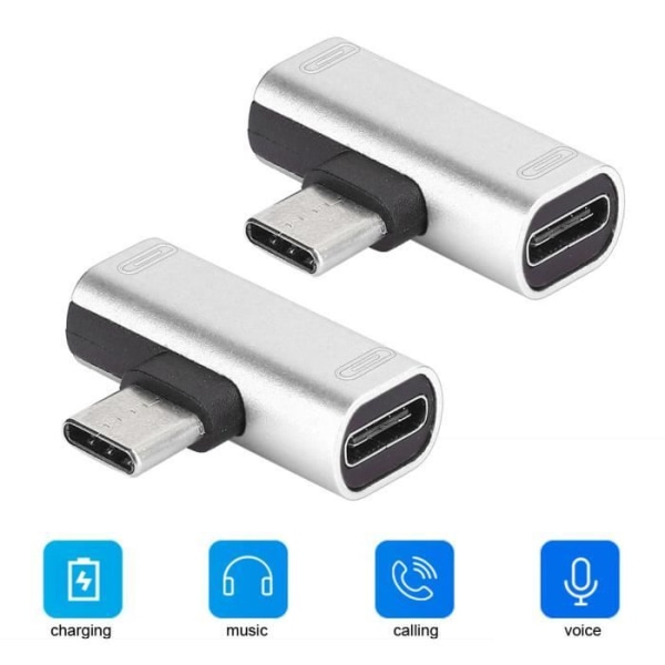 Qiilu USB Adapter 2PCS Type-C Dual 2 In 1 Splitter Converter till hörlurar USB Audio Charger Adapter Silver (Silver)