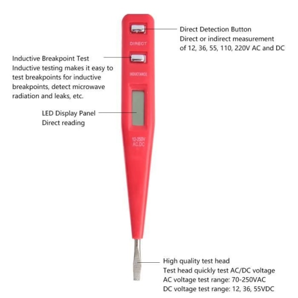 BEL-7590762016713-Electricity Detect Pen Test Penna, beröringsfri spänningstestdetektor, 12-250V/12-55V Motorcykelkontinuitet