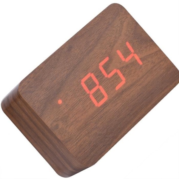 HURRISE Digital väckarklocka i trä med LED-temperaturdisplay