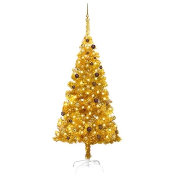 BEL-7667103892333-Konstgjord julgran med LED och kulor Guld 210 cm PET