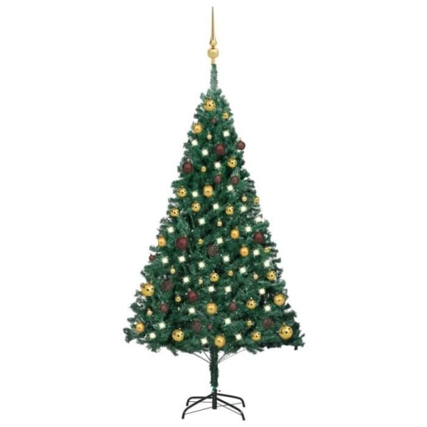 BEL-7029242343730-Konstgjord julgran med LED och bollar Grön 150 cm PVC