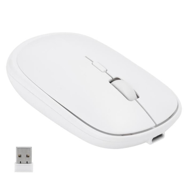 HURRISE trådlös mus bärbar 2,4 GHz USB uppladdningsbar trådlös optisk mus för bärbar dator (vit)