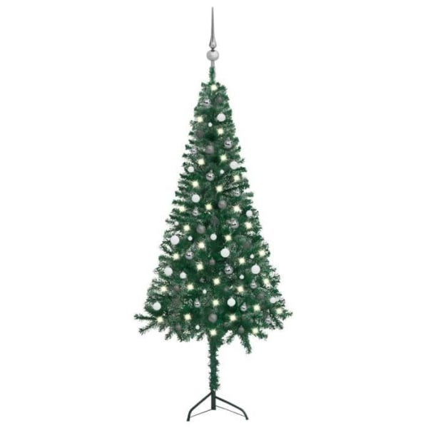 Konstgjord hörn julgran LED och bollar Grön 240 cm PVC BEL-7016694083772
