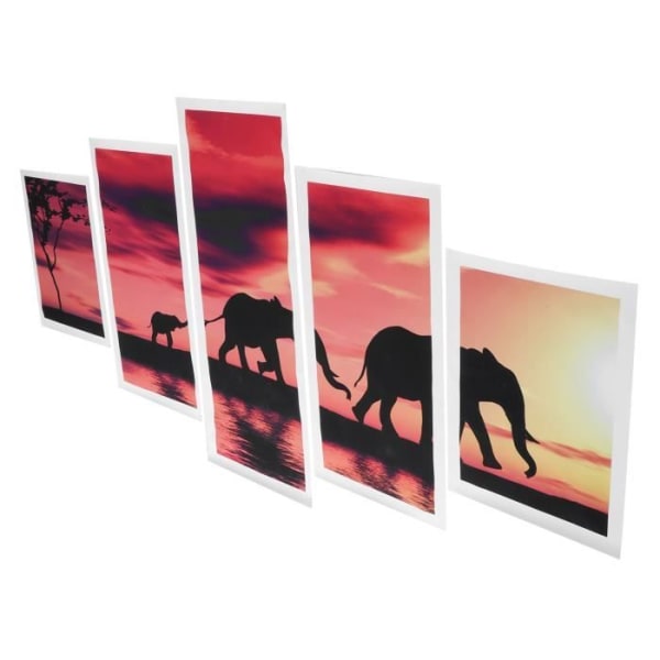 HURRISE Konstmålning 5 delar Dekorativa målningar Solnedgång Elefantmönstermålning Oinramad väggkonsthantverk