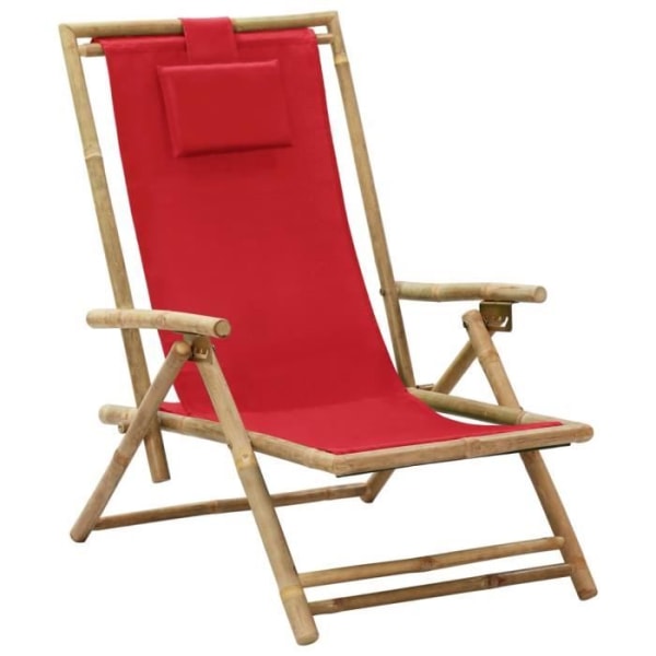 BEL-7458880546737-Låttålig avslappningsstol Röd bambu och tyg
