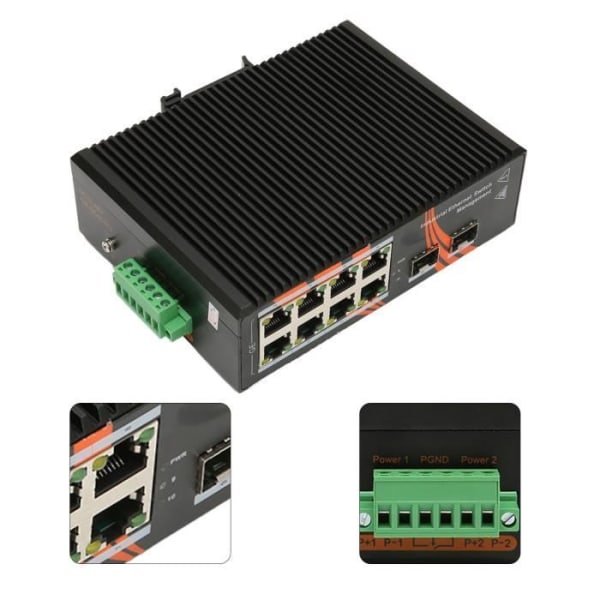 Fdit Industrial 8 Port Gigabit Ethernet Switch 8 Port Gigabit Ethernet Switch RJ45 DIN Rail Väggfäste 10 100