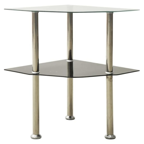 2-vånings sidobord i härdat glas och rostfritt stål - FDIT - Transparent och svart - 38x38x50 cm