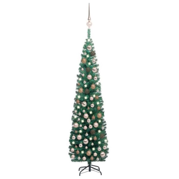 BEL-7076732114233-Tunn konstgjord julgran med LED och bollar Grön 180 cm