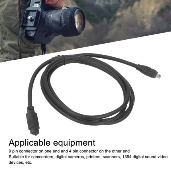 HURRISE DV Firewire-kabel 9-stift till 4-stift hane till hane Firewire-kabel 5,9 fot 800 Mbps för videokamera, fristående ljud