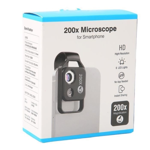 200X ficktelefonmikroskop MED Universal CPL-linsklämma för iPhone för Andriod (svart)-BEL
