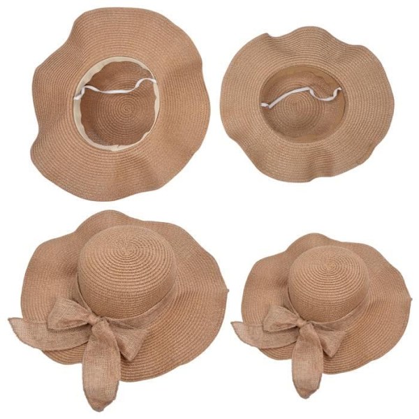 COC-7842372304545-Family Summer Beach Hat 2 Delar Solhatt för kvinnor Skydd Deco Förkläde Halmhatt Pa